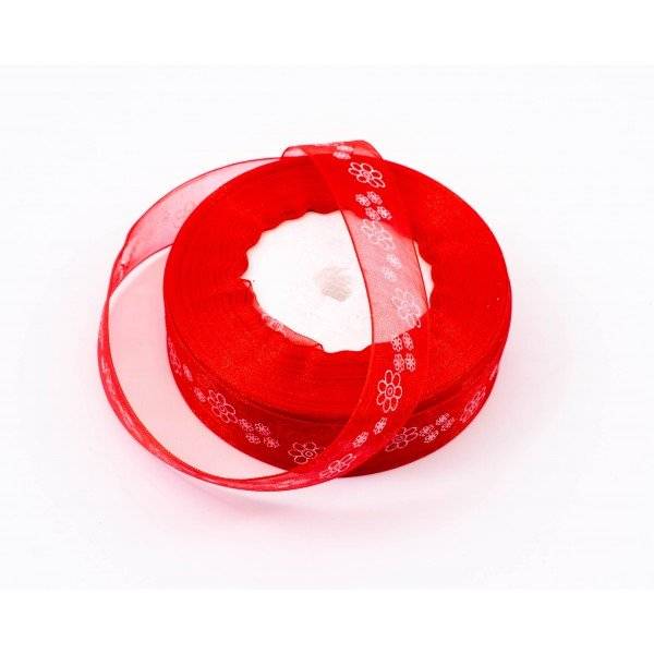 Panglica Organza Cu Flori 2cm/50yarzi