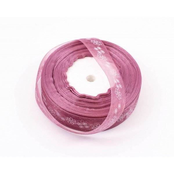 Panglica Organza Cu Flori 2cm/50yarzi