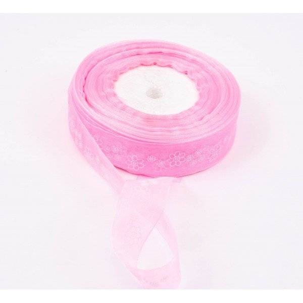 Panglica Organza Cu Flori 2cm/50yarzi