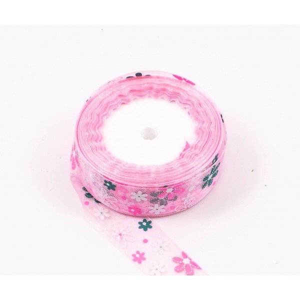 Panglica Organza Flori Colorate 2.5cm/22m