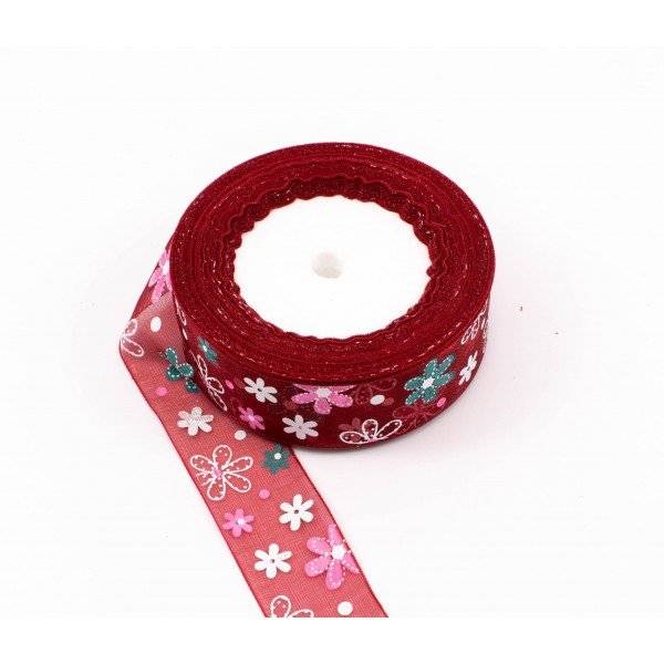 Panglica Organza Flori Colorate 2.5cm/22m