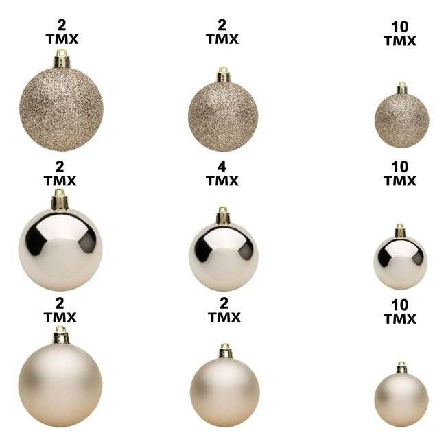 Set Globuri de Craciun Bej Sampanie Mat Stralucitoare Glitter 4-6-8cm - 44buc