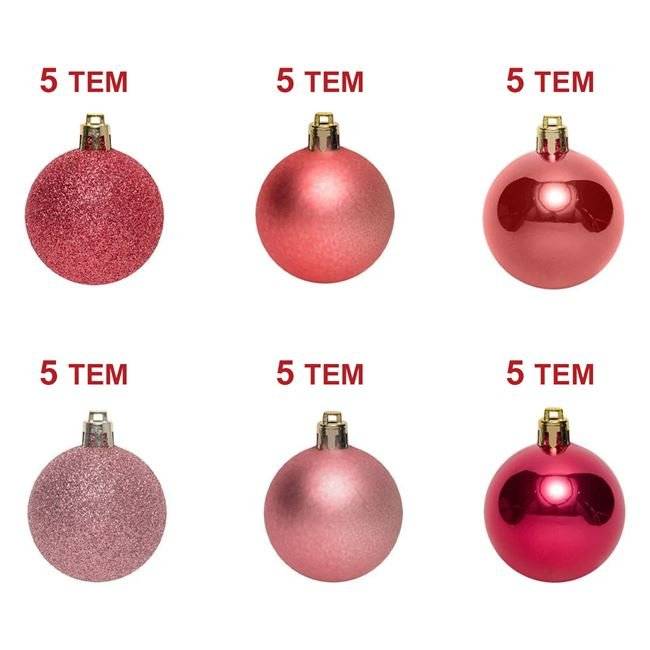 Set Globuri de Craciun Roz Auriu Rosii Mat Stralucitoare Glitter 7cm - 30buc