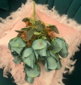 Buchet 11 fire trandafiri material textil Turcoaz