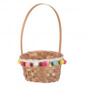 Cos Decorativ de Paste cu Maner de Bambus Pompon Colorate Ø18x30cm