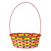 Cos Decorativ de Paste cu Maner de Bambus Rosu Dungi Colorate Ø22x30cm
