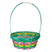 Cos Decorativ de Paste cu Maner de Bambus Verde Dungi Colorate Ø19x30cm