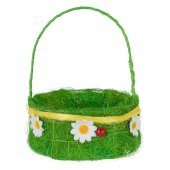 Cos Decorativ de Paste din Iarba cu Maner Verde Margarete Buburuza Ø15x7cm