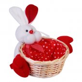 Cos Decorativ de Paste din Paie Iepure 3D Rosu Alb 14x6.5cm