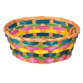 Cos Decorativ Rotund de Bambus Portocaliu Dungi Colorate 21x8cm