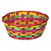 Cos Decorativ Rotund de Bambus Rosu Dungi Colorate Ø22x8cm