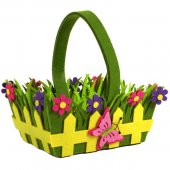  Cosulet din Pasla cu Maner Gardulet Verde Flori Fluture 18x8cm