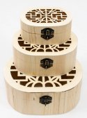 Cutie Lemn Natur Perforat 3/set Ovala