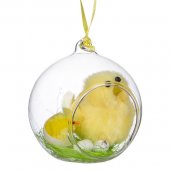 Decoratiune Suspendabila din Sticla Cuib cu Puisor de Paste 7cm