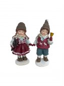 Figurină de Crăciun din Rășină cu Copii pe Schiuri Si Clopotel 2/Set