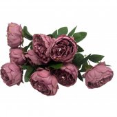 Flori Artificiale Buchet 9 Bujori Cu Stamine Lila Prafuit Inchis