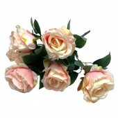 Flori Artificiale Trandafiri Roz Cu Galben Buchet 7 Flori