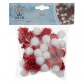 Globuri Decorative de Craciun Albe Rosii cu Tinsel 2cm - 50buc