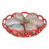 Oua Decorative de Paste cu Imagine de Hartie Vintage Iepuras in Cosulet 6cm - 6buc