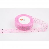 Panglica Organza Floricele 2cm/22m Roz