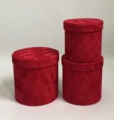 Set 3 cutii cilindru din catifea Rosu