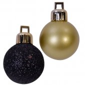 Set Globuri de Craciun Aurii Mat Negre Glitter 5cm - 12buc