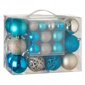 Set Globuri de Craciun Bej Turcoaz Mat Stralucitoare Glitter 3-4-6cm - 50buc