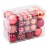 Set Globuri de Craciun Roz Rosii Mat Stralucitoare Glitter 3-4-6cm - 50buc
