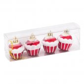Set Ornamente de Craciun Cupcake Roşii Glitter 5.5cm - 4buc