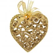 Set Ornamente de Craciun Inimi Aurii Glitter Funda 6cm - 6buc