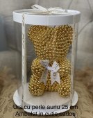 Urs 25 cm cu perle auriu in cutie cadou
