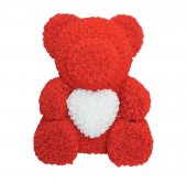 Urs 70 cm rosu cu inima alba/ cutie inclusa